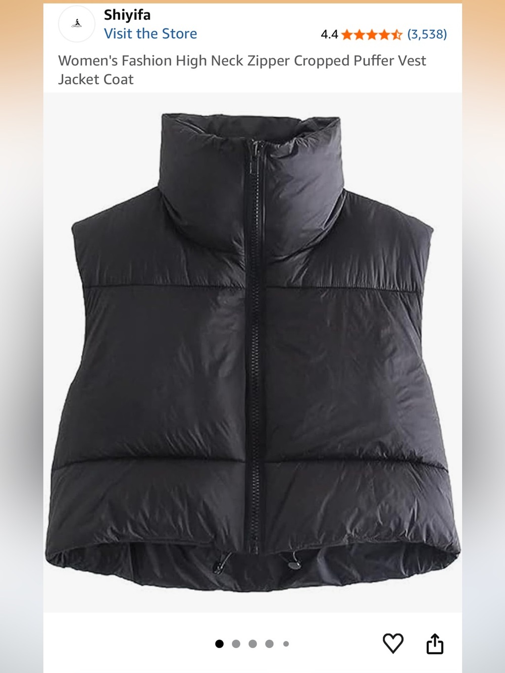 Cropped High Neck Puffer Vest - Black - Small